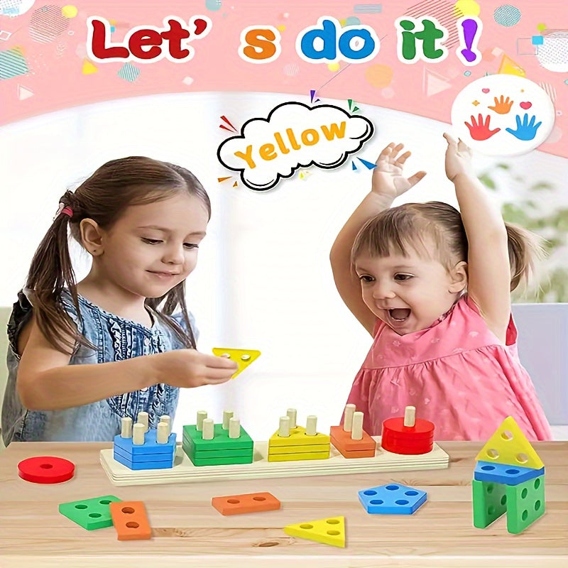 Jouet Montessori Tri et Empilage en Bois - Reconnaissance Couleurs et Formes pour Bébés