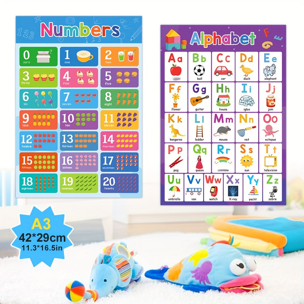 Set de 2 Posters Éducatifs ABC et Chiffres 1-20 - Apprentissage Montessori pour Bébés et Enfants