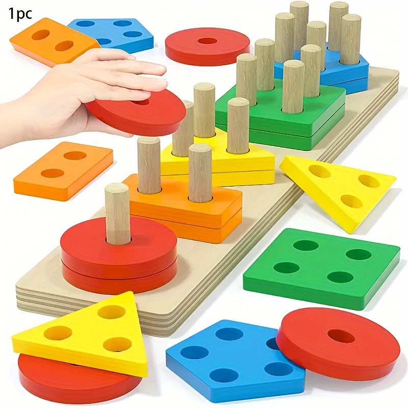 Jouet Montessori Tri et Empilage en Bois - Reconnaissance Couleurs et Formes pour Bébés
