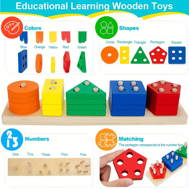 Jouet Montessori Tri et Empilage en Bois - Reconnaissance Couleurs et Formes pour Bébés