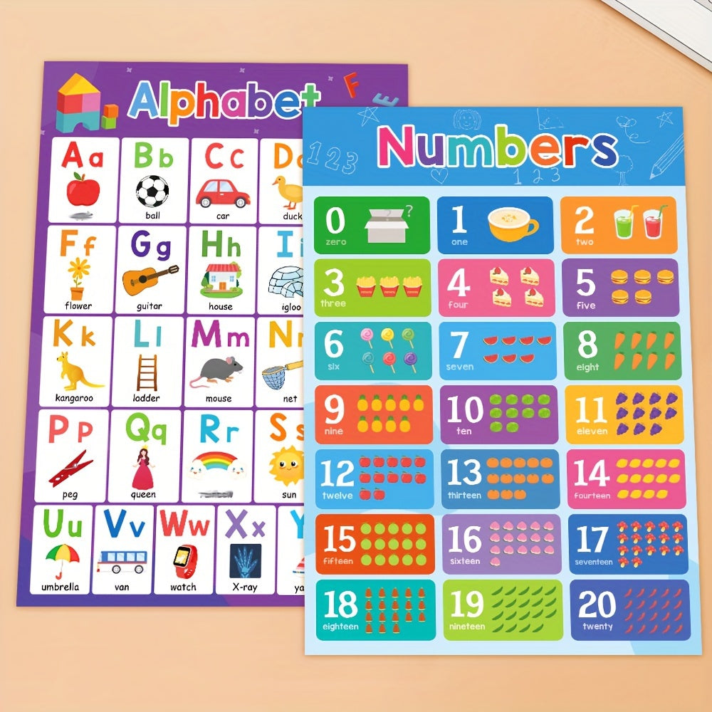 Set de 2 Posters Éducatifs ABC et Chiffres 1-20 - Apprentissage Montessori pour Bébés et Enfants