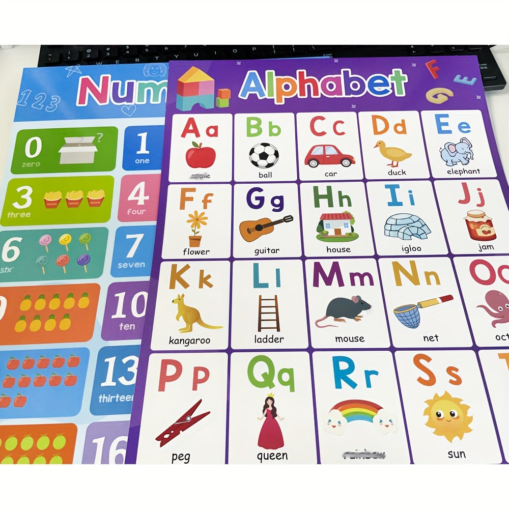 Set de 2 Posters Éducatifs ABC et Chiffres 1-20 - Apprentissage Montessori pour Bébés et Enfants