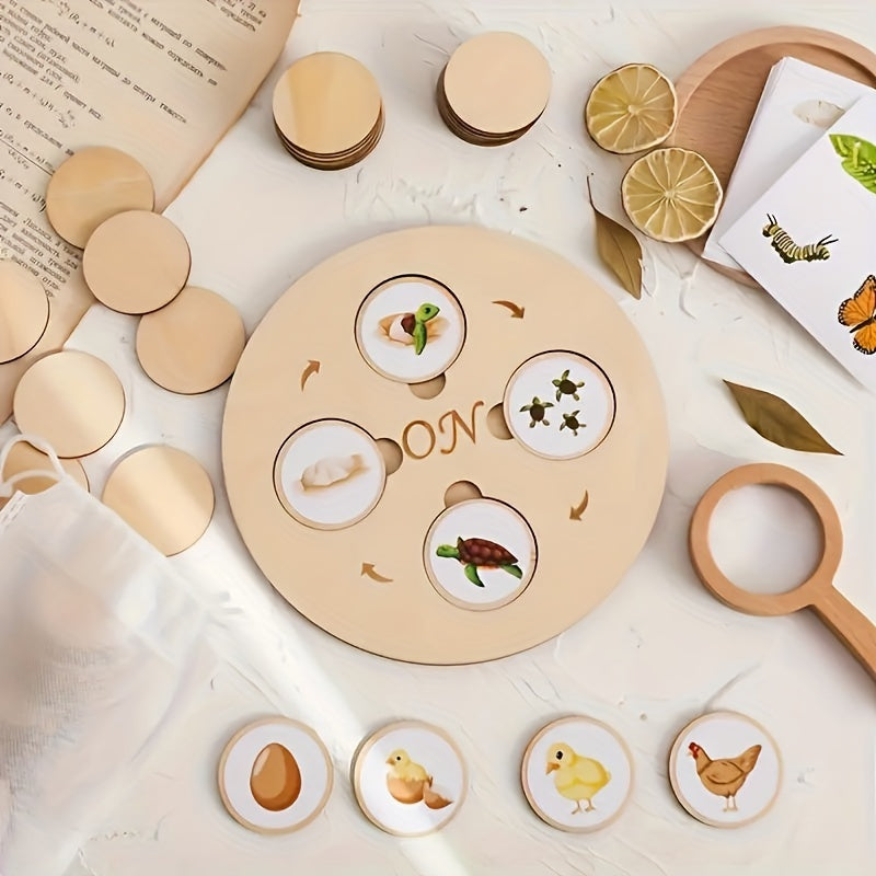 Plateau Montessori Cycle de Vie en Bois - Puzzle Éducatif Sciences Naturelles pour Enfants