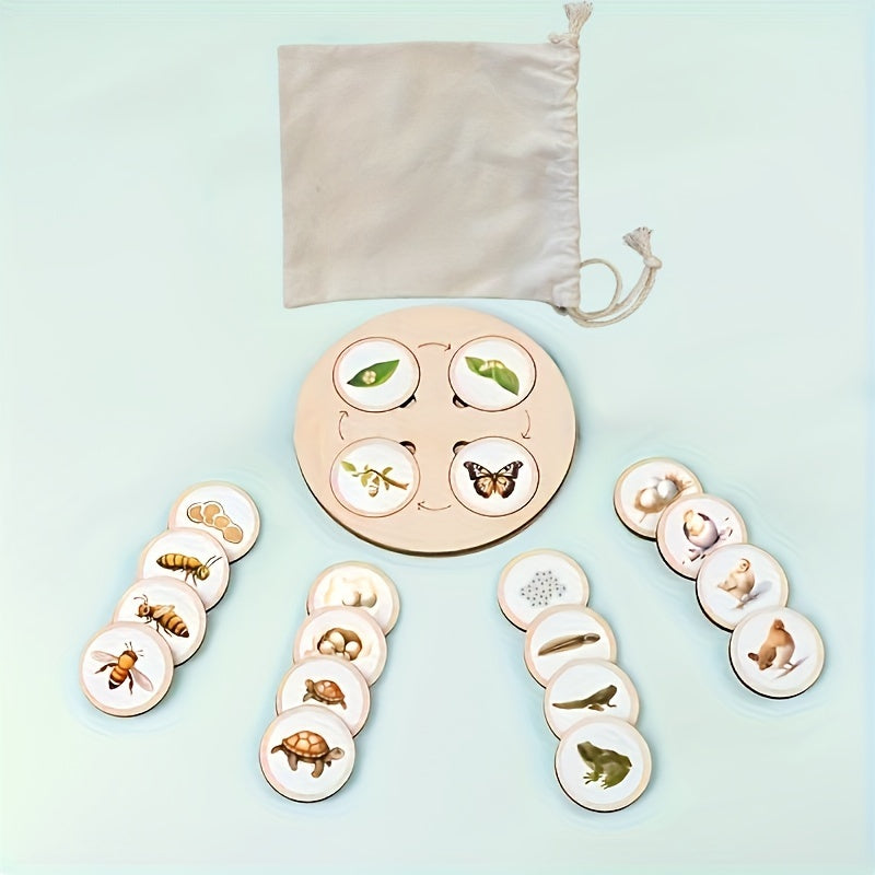 Plateau Montessori Cycle de Vie en Bois - Puzzle Éducatif Sciences Naturelles pour Enfants