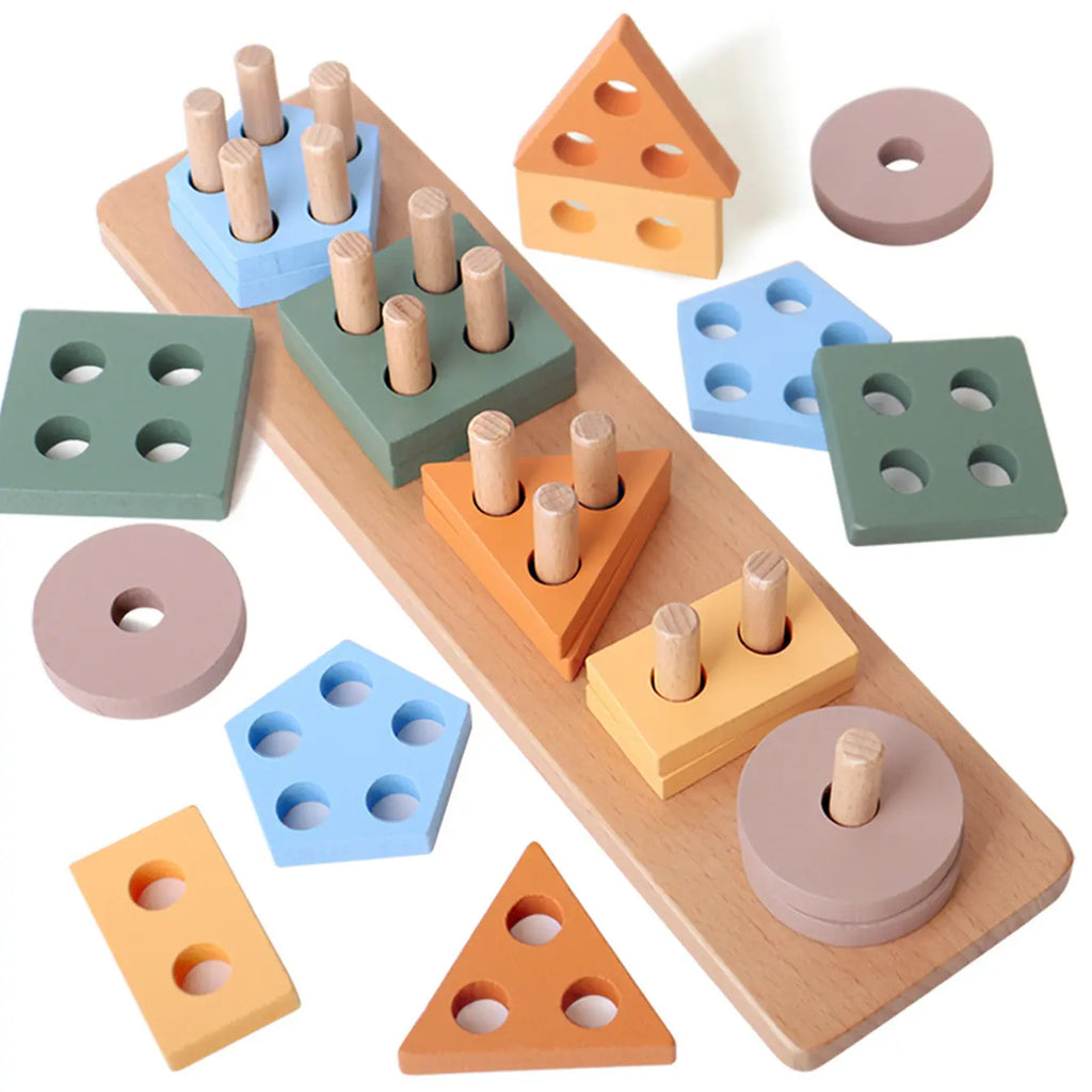 Jeu de Tri et Empilage Bois Montessori 3-6 Ans - Formes Géométriques