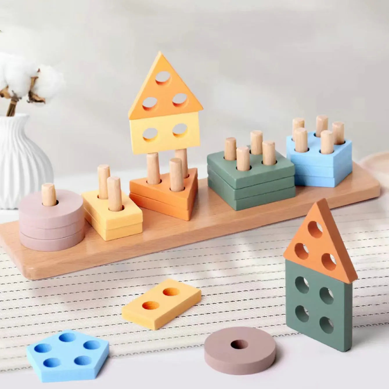 Jeu de Tri et Empilage Bois Montessori 3-6 Ans - Formes Géométriques