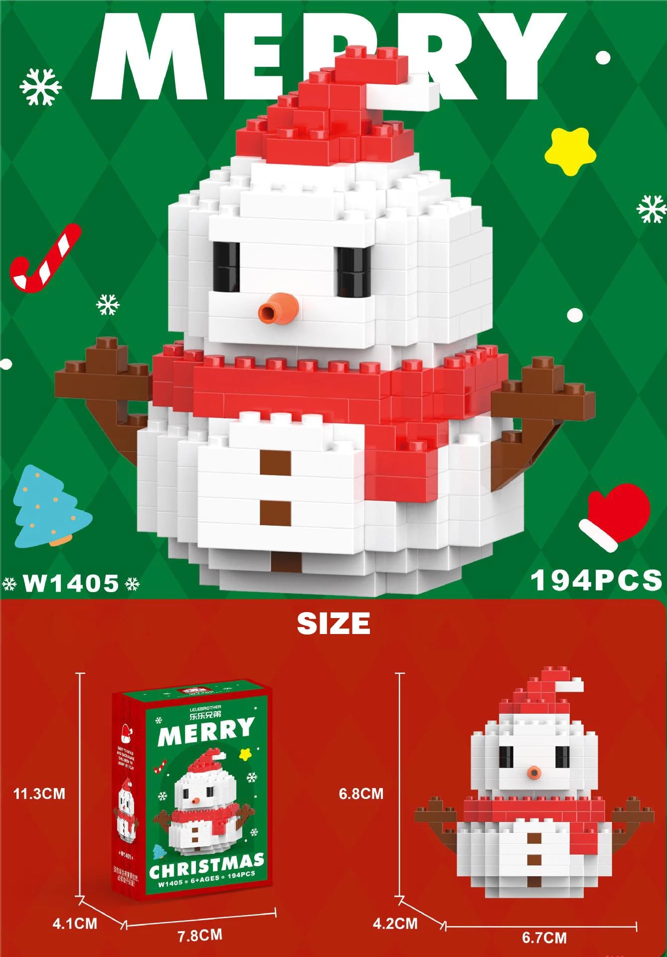 Blocs Noël Père Noël et Renne - Puzzle Briques Assemblage - Décoration Table Fête Enfant
