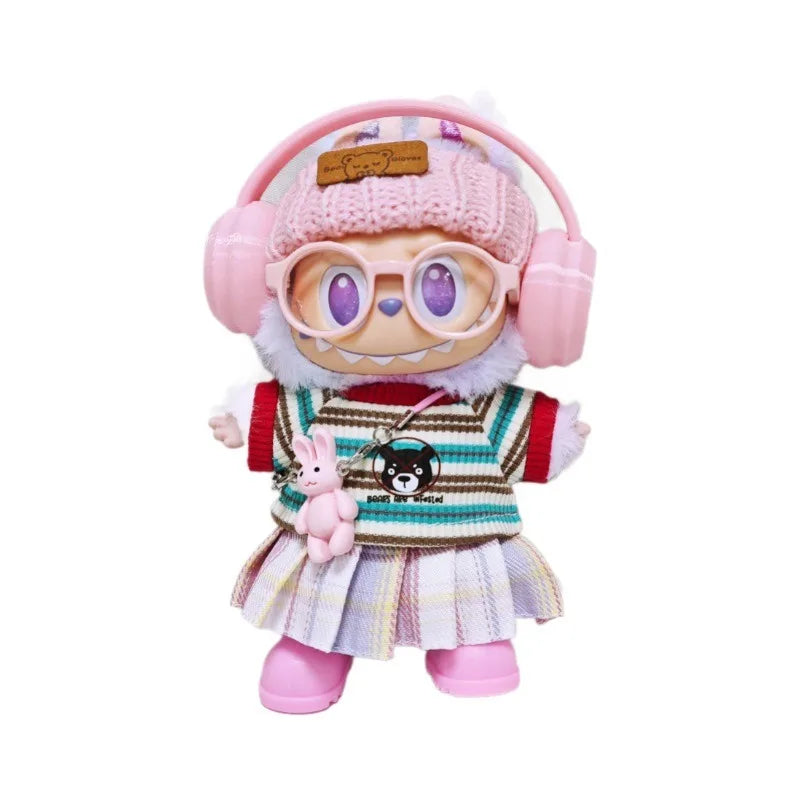 Vêtements Labubu Salopette Rose et Jupe Arc-en-Ciel - Accessoires Poupée sans Poupée