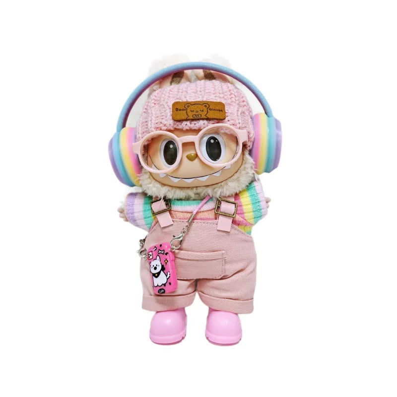 Vêtements Labubu Salopette Rose et Jupe Arc-en-Ciel - Accessoires Poupée sans Poupée