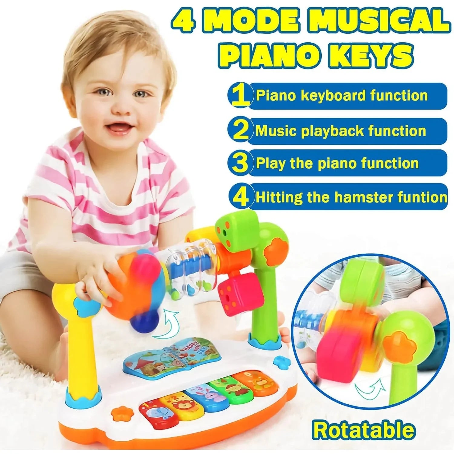 Piano Musical pour Bébé avec Lumière et Son - Jouet Éducatif Rotatif