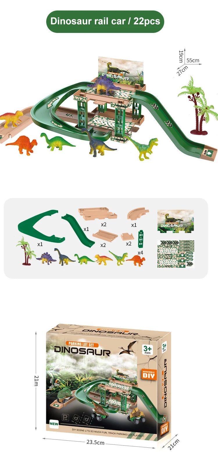 Parking sur Rail Dinosaure - Circuit Voitures Police Pompiers