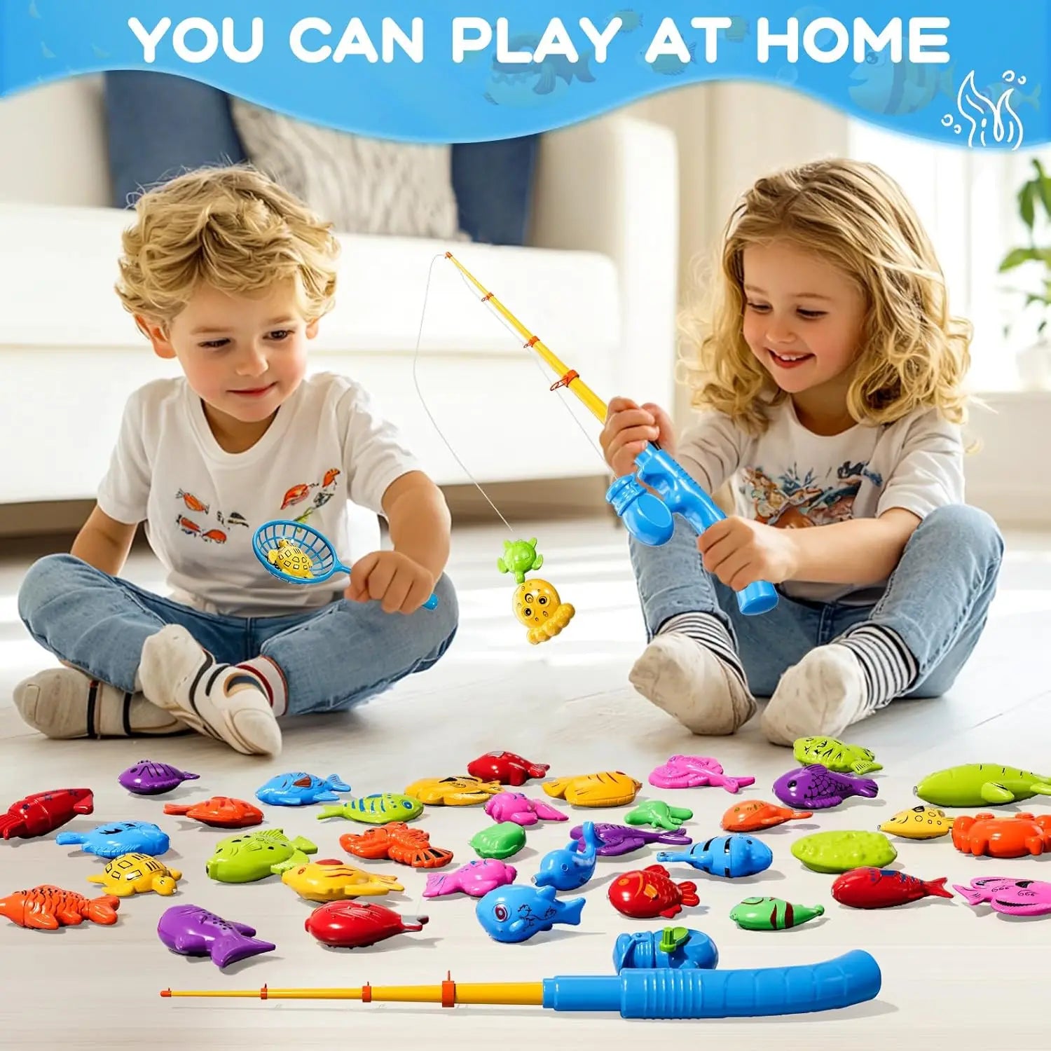 Ensemble de Pêche pour Enfants avec Canne Magnétique et Piscine Gonflable
