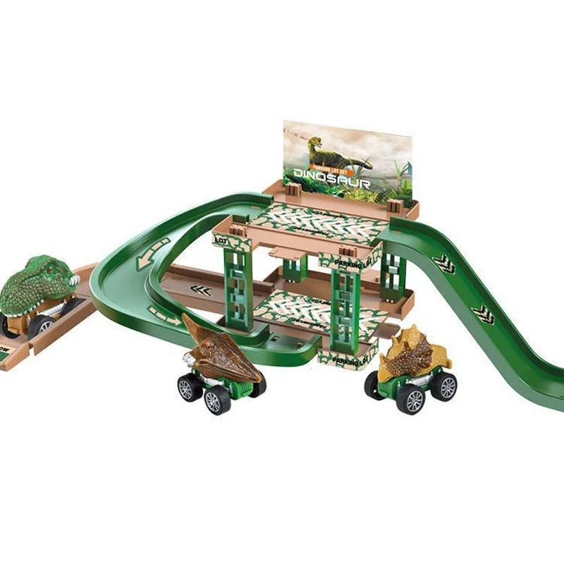 Parking sur Rail Dinosaure - Circuit Voitures Police Pompiers