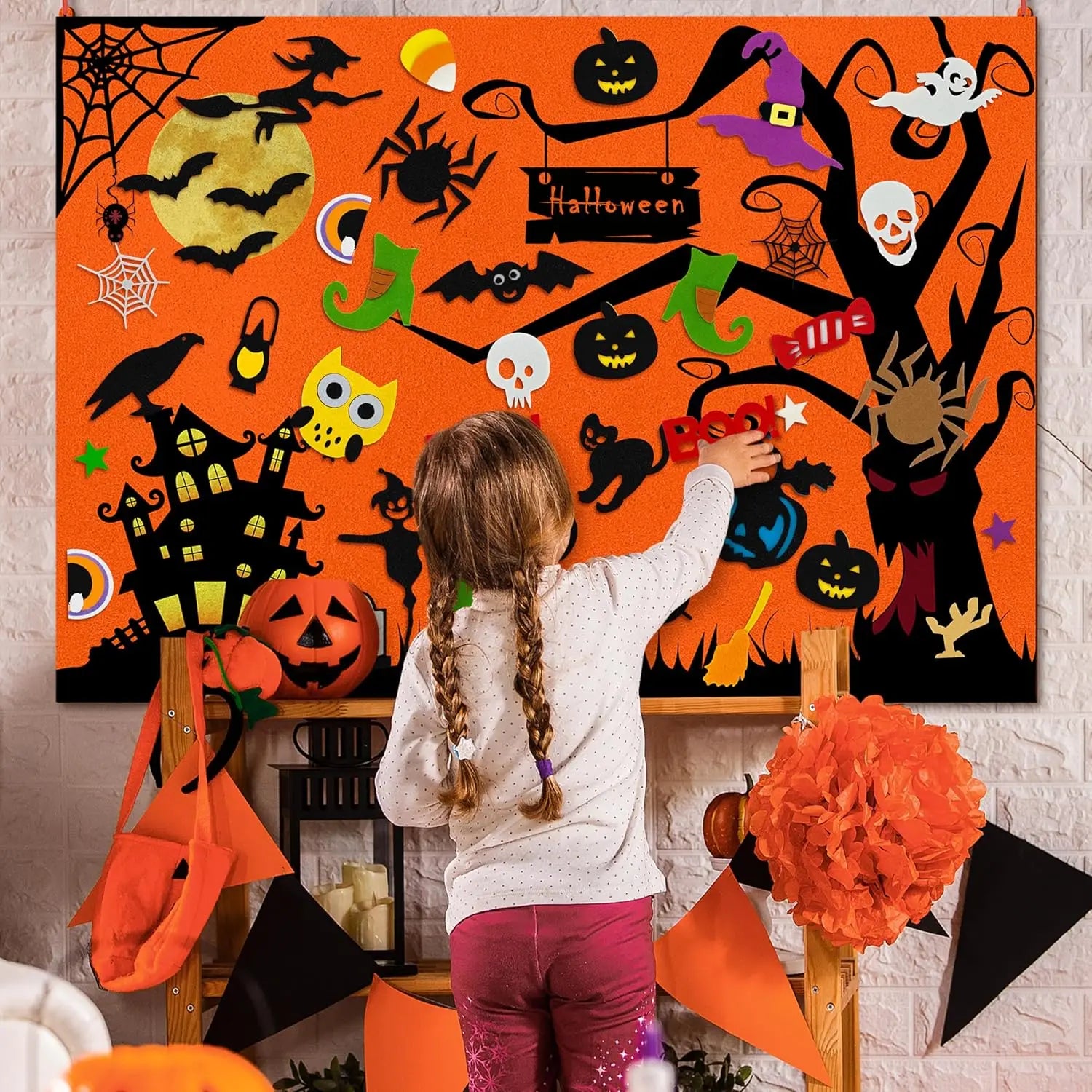 Tableau Feutrine Montessori Noël et Halloween - Jeu Interactif DIY Décoration Murale