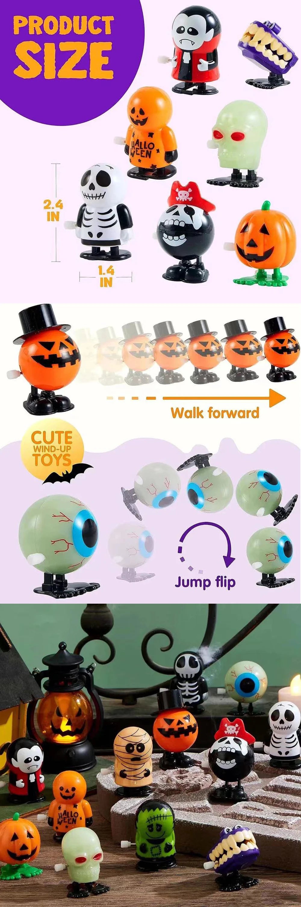 Jouets Mécaniques Halloween - Fantômes Vampires Citrouilles à Remonter - Décoration Fête