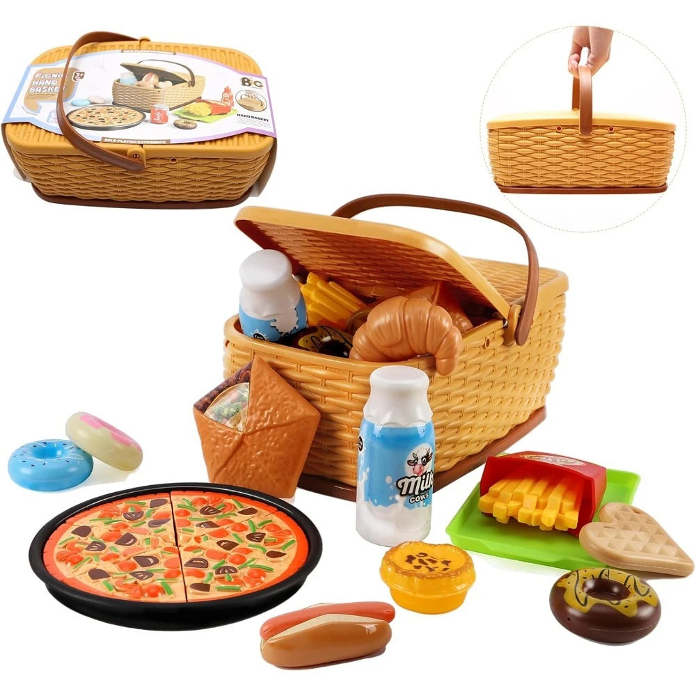 Ensemble de Cuisine pour Enfants - Jouets Pizza avec Panier, Cadeau pour Garçons et Filles