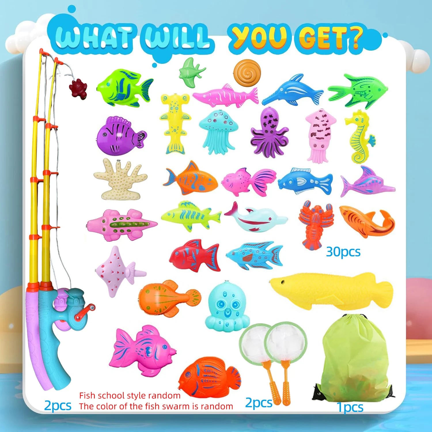 Ensemble de Pêche pour Enfants avec Canne Magnétique et Piscine Gonflable