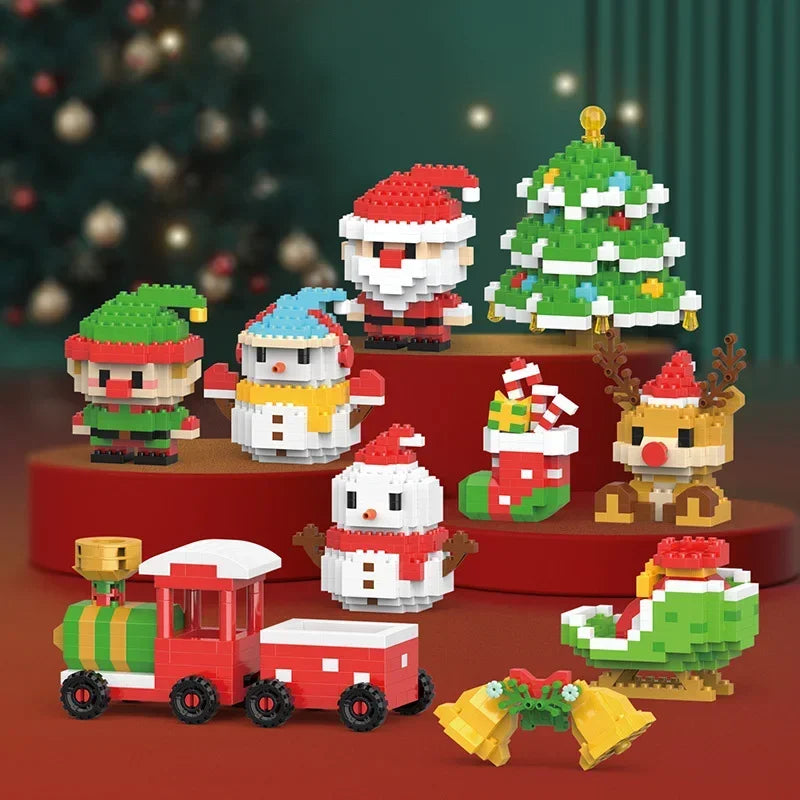 Blocs Noël Père Noël et Renne - Puzzle Briques Assemblage - Décoration Table Fête Enfant