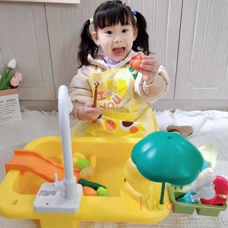 Évier de Cuisine Électrique pour Enfants avec Eau Courante et Jeu de Pêche