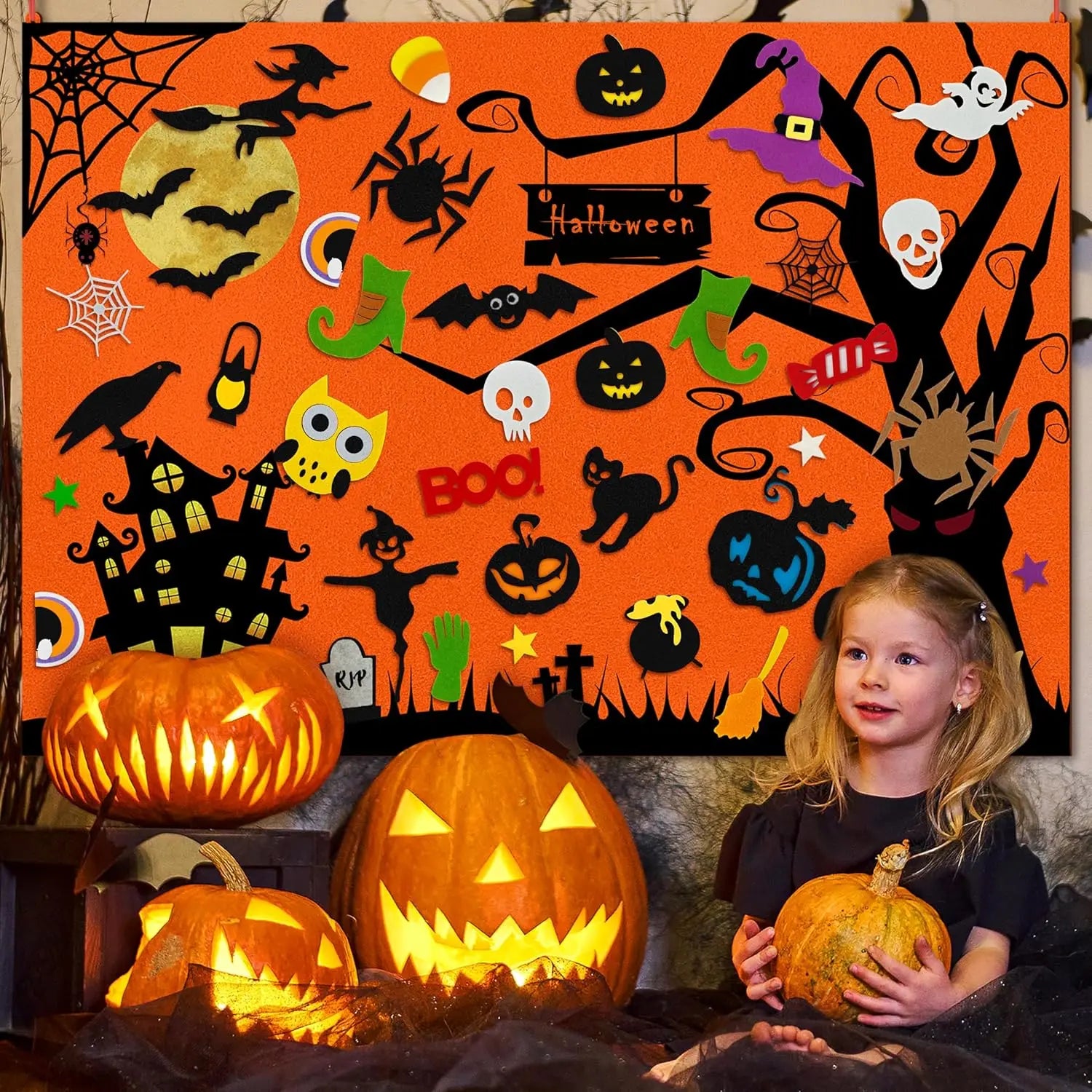 Tableau Feutrine Montessori Noël et Halloween - Jeu Interactif DIY Décoration Murale