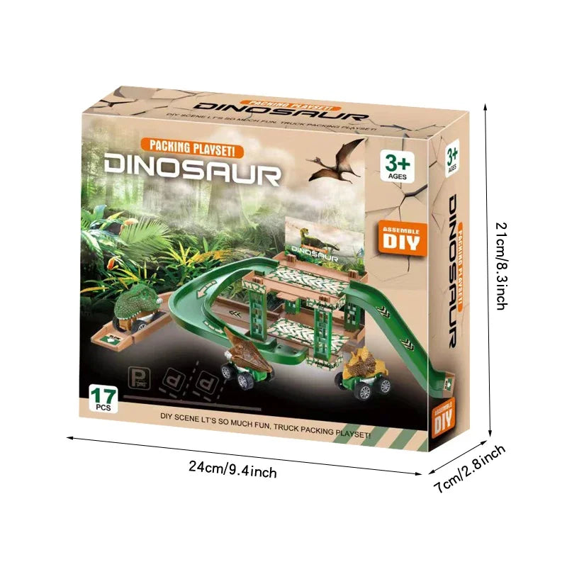Parking sur Rail Dinosaure - Circuit Voitures Police Pompiers