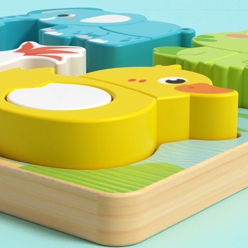 Puzzle 3D en Bois 4 en 1 - Animaux Cartoon Éducatif Enfants