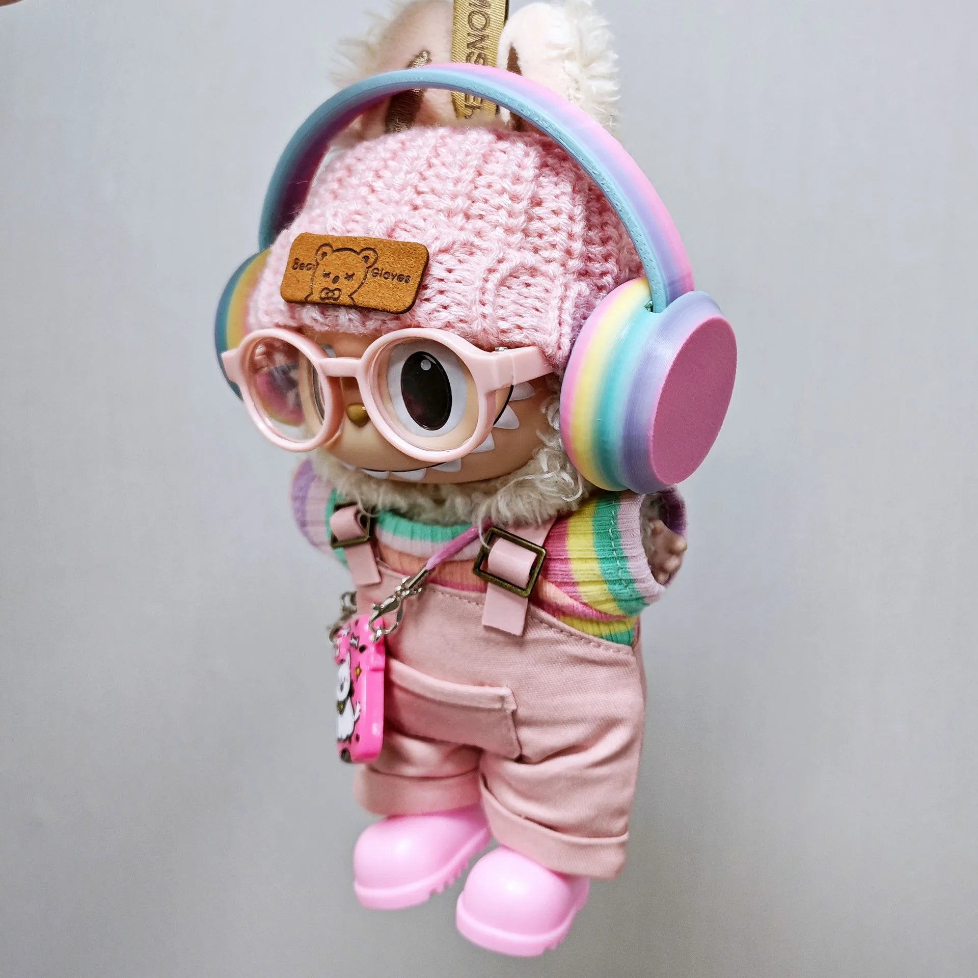 Vêtements Labubu Salopette Rose et Jupe Arc-en-Ciel - Accessoires Poupée sans Poupée