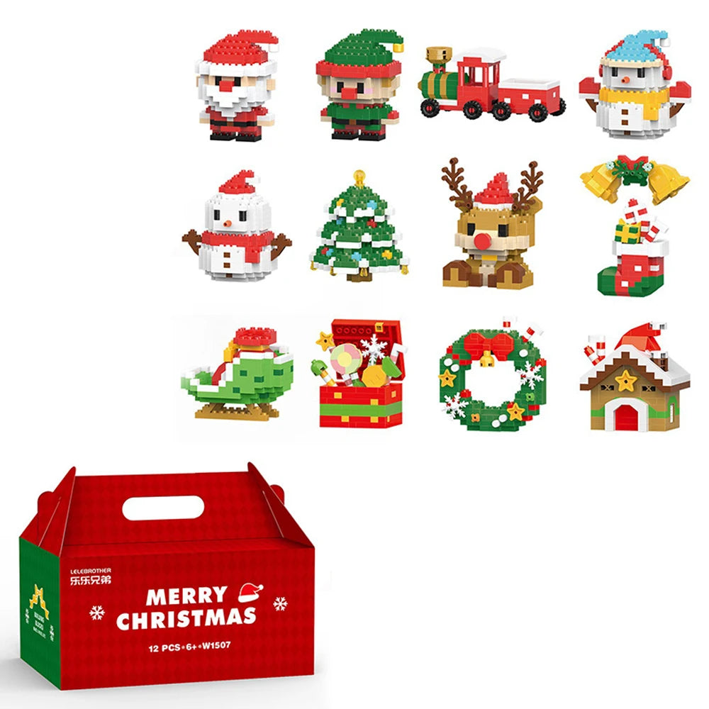 Blocs Noël Père Noël et Renne - Puzzle Briques Assemblage - Décoration Table Fête Enfant