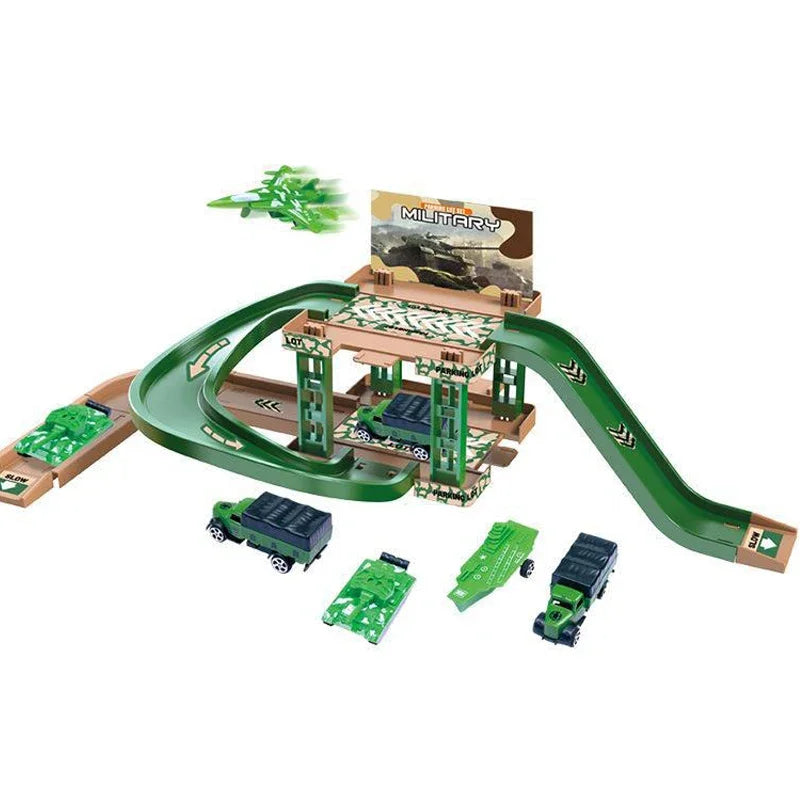 Parking sur Rail Dinosaure - Circuit Voitures Police Pompiers