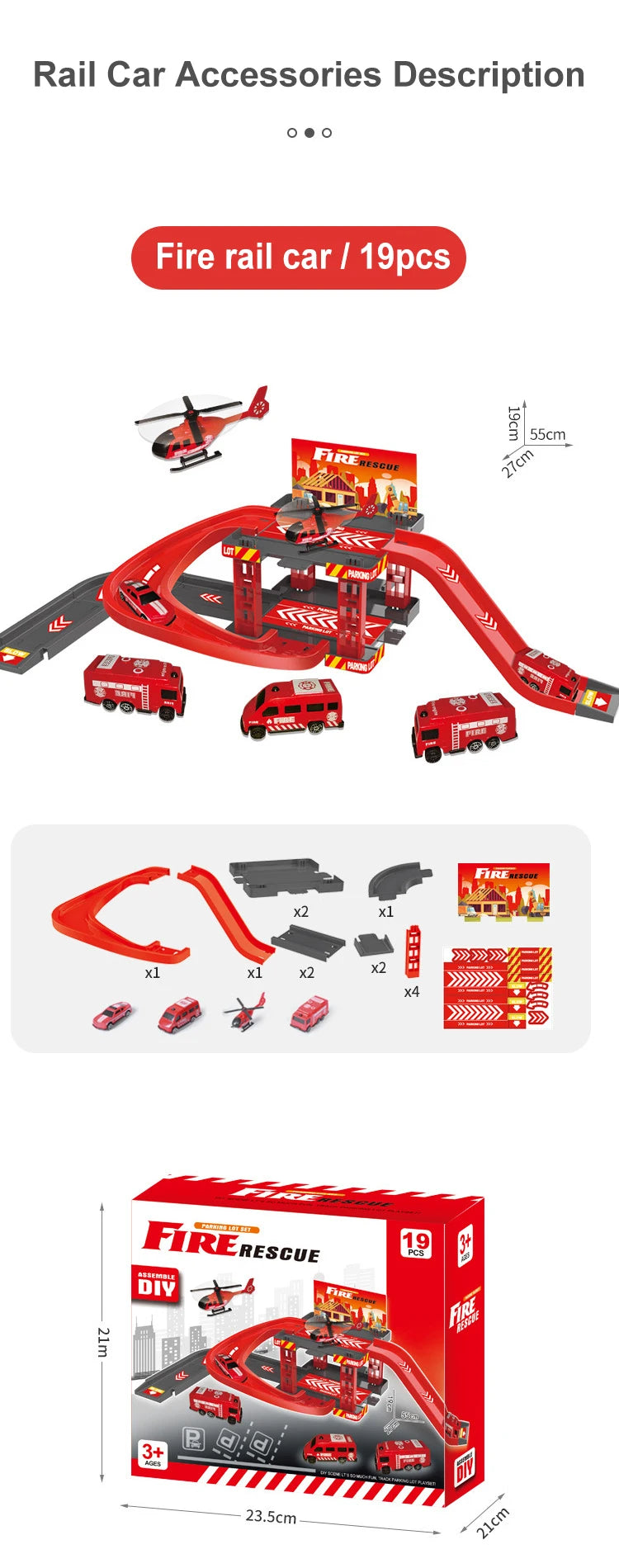 Parking sur Rail Dinosaure - Circuit Voitures Police Pompiers