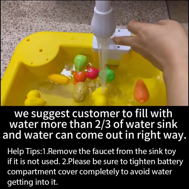 Évier de Cuisine Électrique pour Enfants avec Eau Courante et Jeu de Pêche