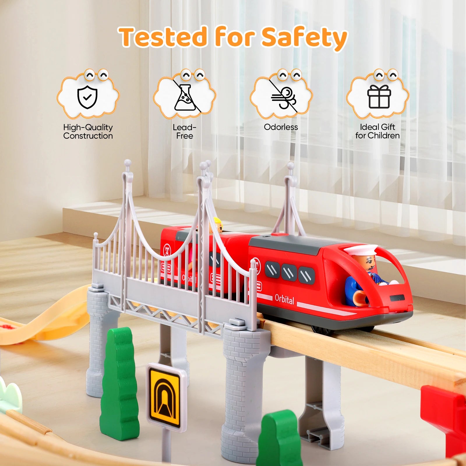 Train en Bois Montessori 108 Pièces - Circuit Chemin de Fer