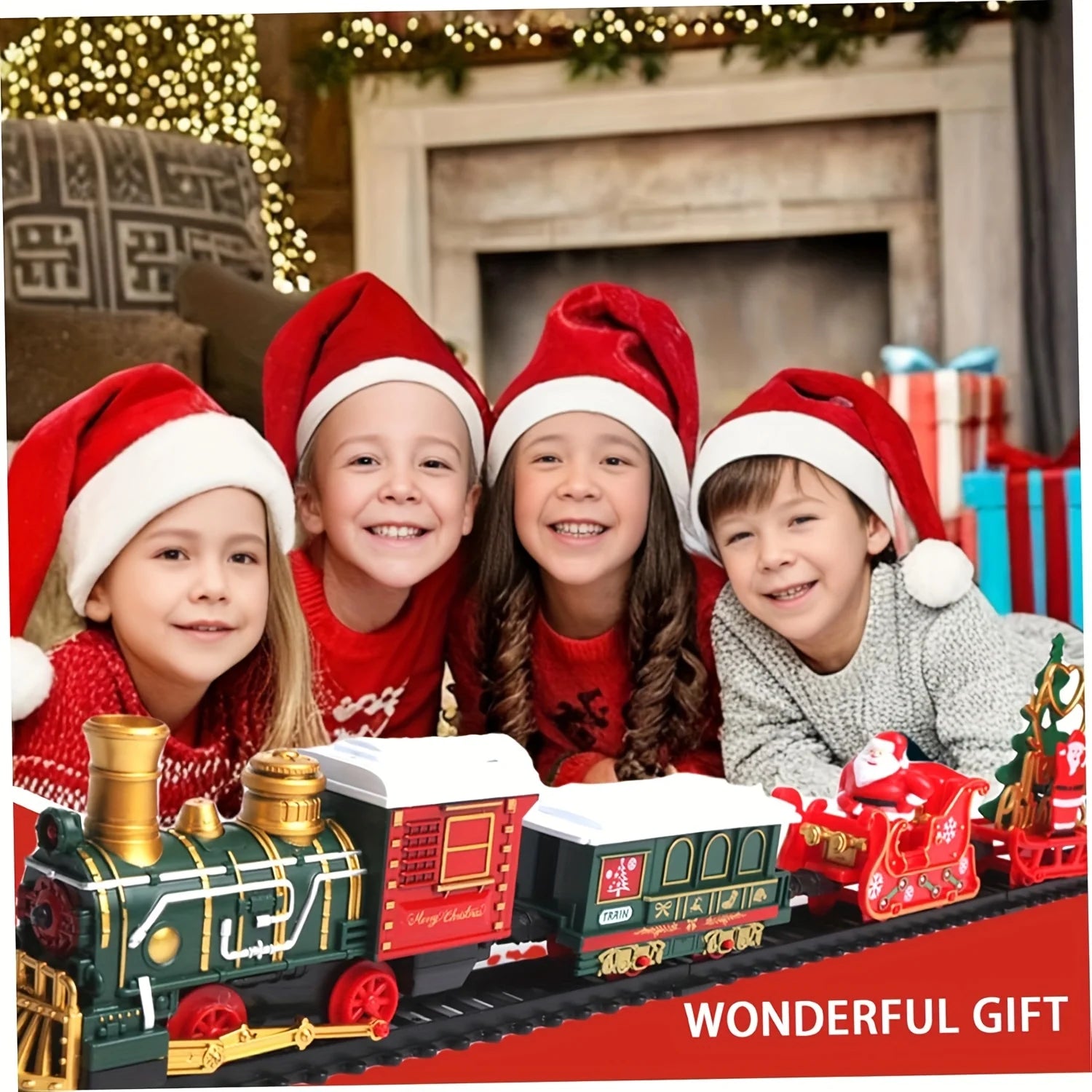 Train Électrique de Noël avec Rails - Père Noël, Sons et Lumières - Décoration Sapin