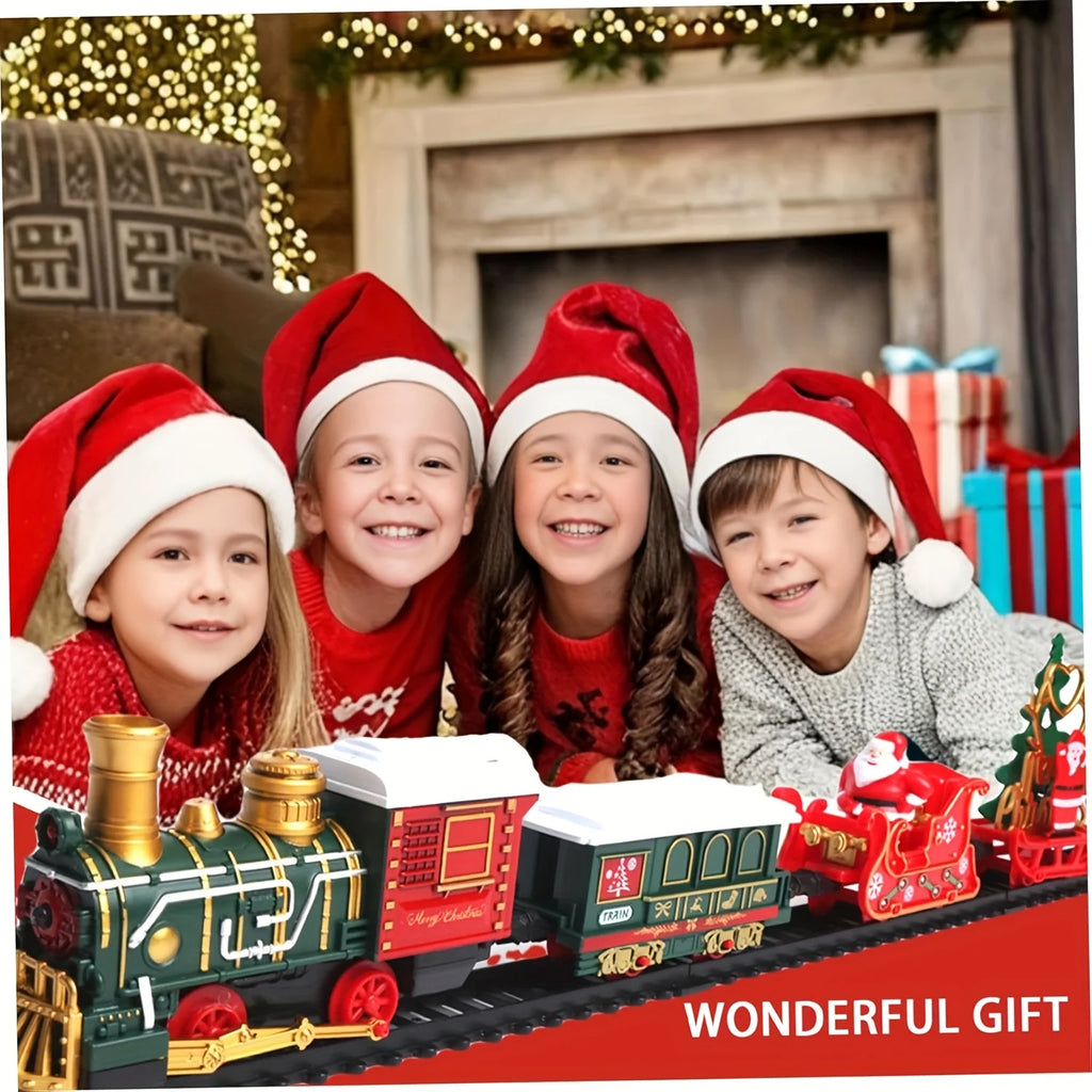 Train Électrique de Noël avec Rails - Père Noël, Sons et Lumières - Décoration Sapin