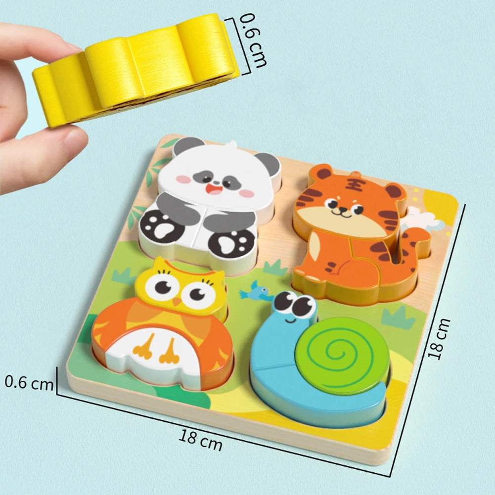 Puzzle 3D en Bois 4 en 1 - Animaux Cartoon Éducatif Enfants