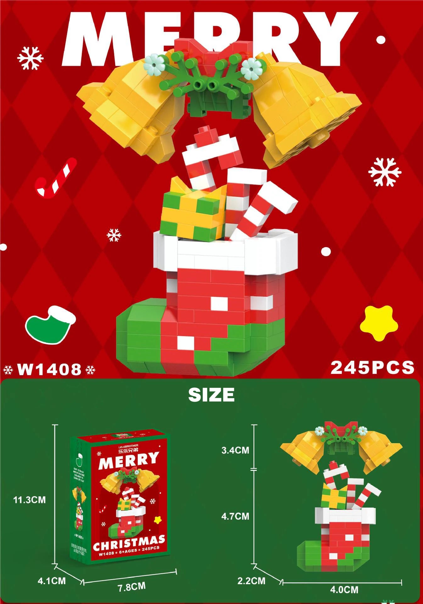 Blocs Construction Noël - Père Noël, Renne, Puzzle Briques - Décoration Table Fête