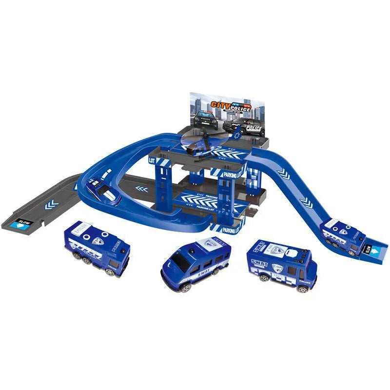 Parking sur Rail Dinosaure - Circuit Voitures Police Pompiers