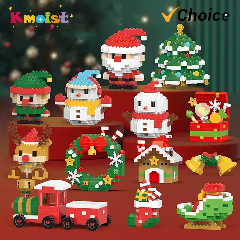 Blocs Noël Père Noël et Renne - Puzzle Briques Assemblage - Décoration Table Fête Enfant