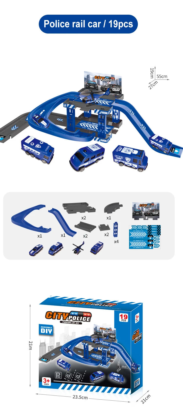 Parking sur Rail Dinosaure - Circuit Voitures Police Pompiers