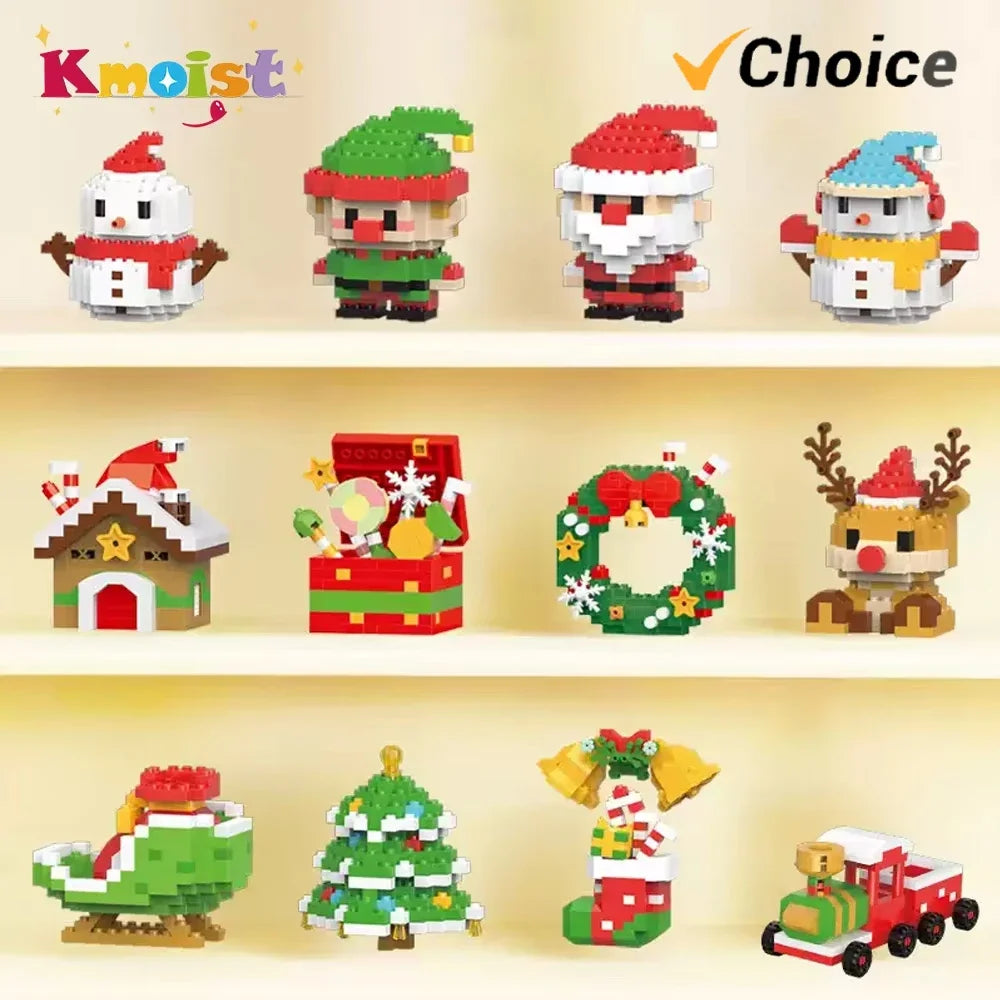 Blocs Noël Père Noël et Renne - Puzzle Briques Assemblage - Décoration Table Fête Enfant