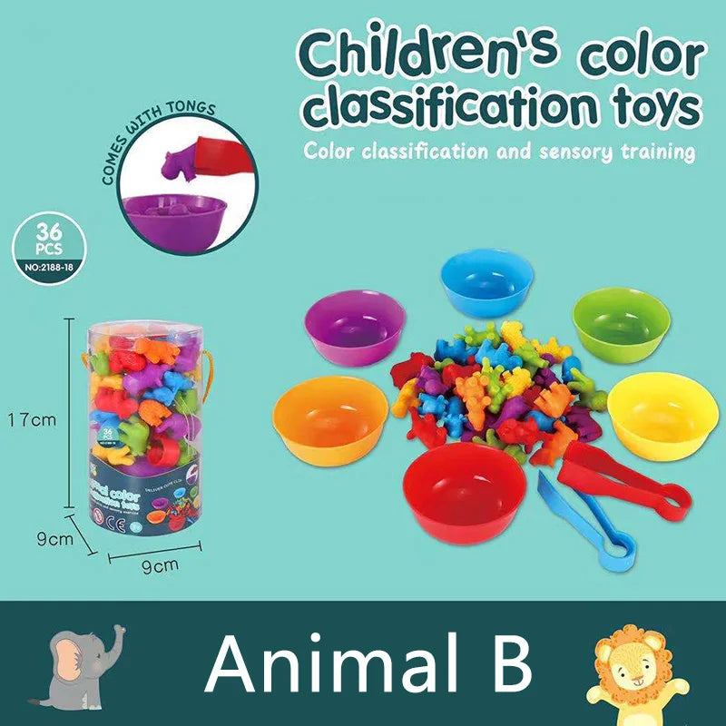 Jeu de Tri Arc-en-Ciel Montessori - Puzzle Sensoriel Animaux