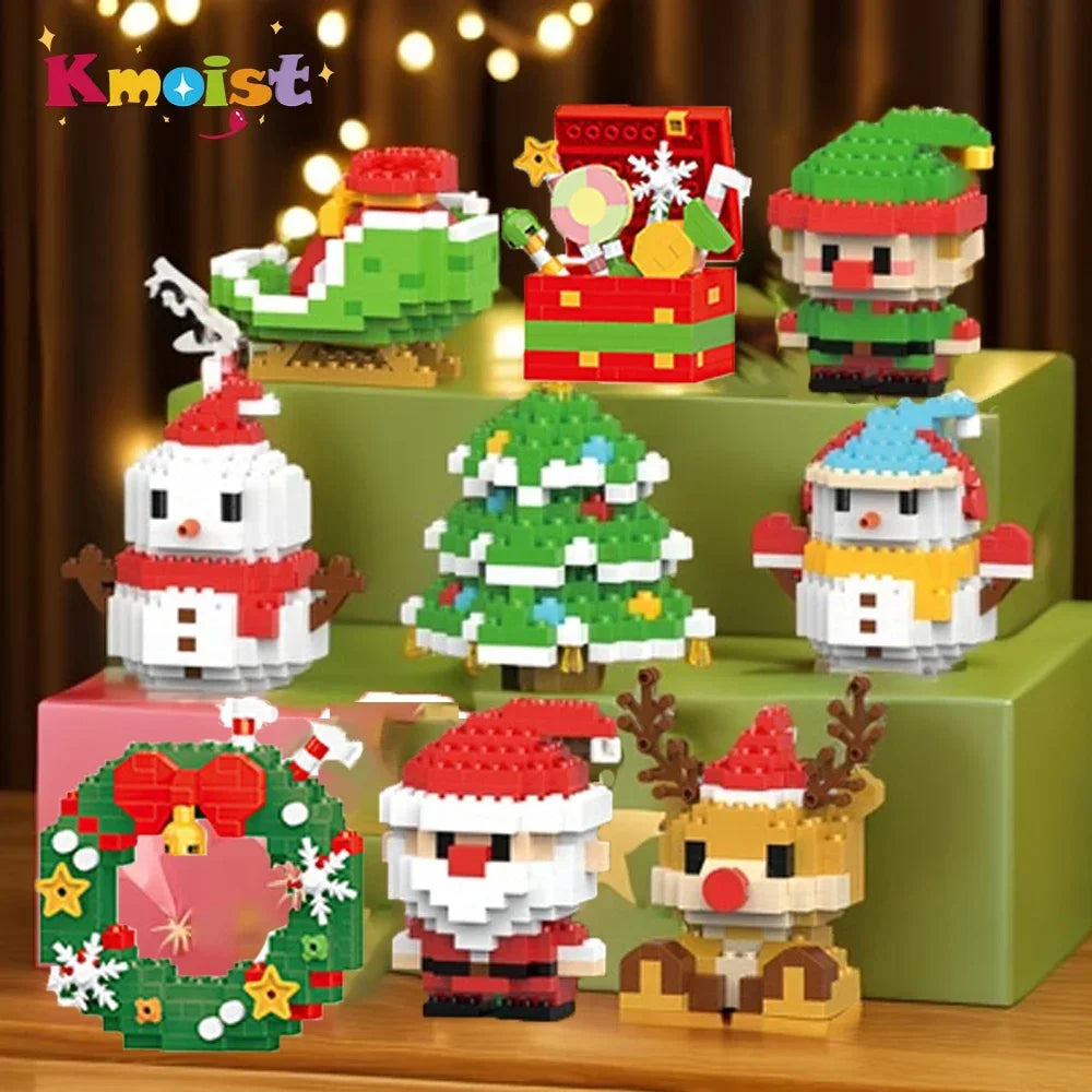 Blocs Construction Noël - Père Noël, Renne, Puzzle Briques - Décoration Table Fête