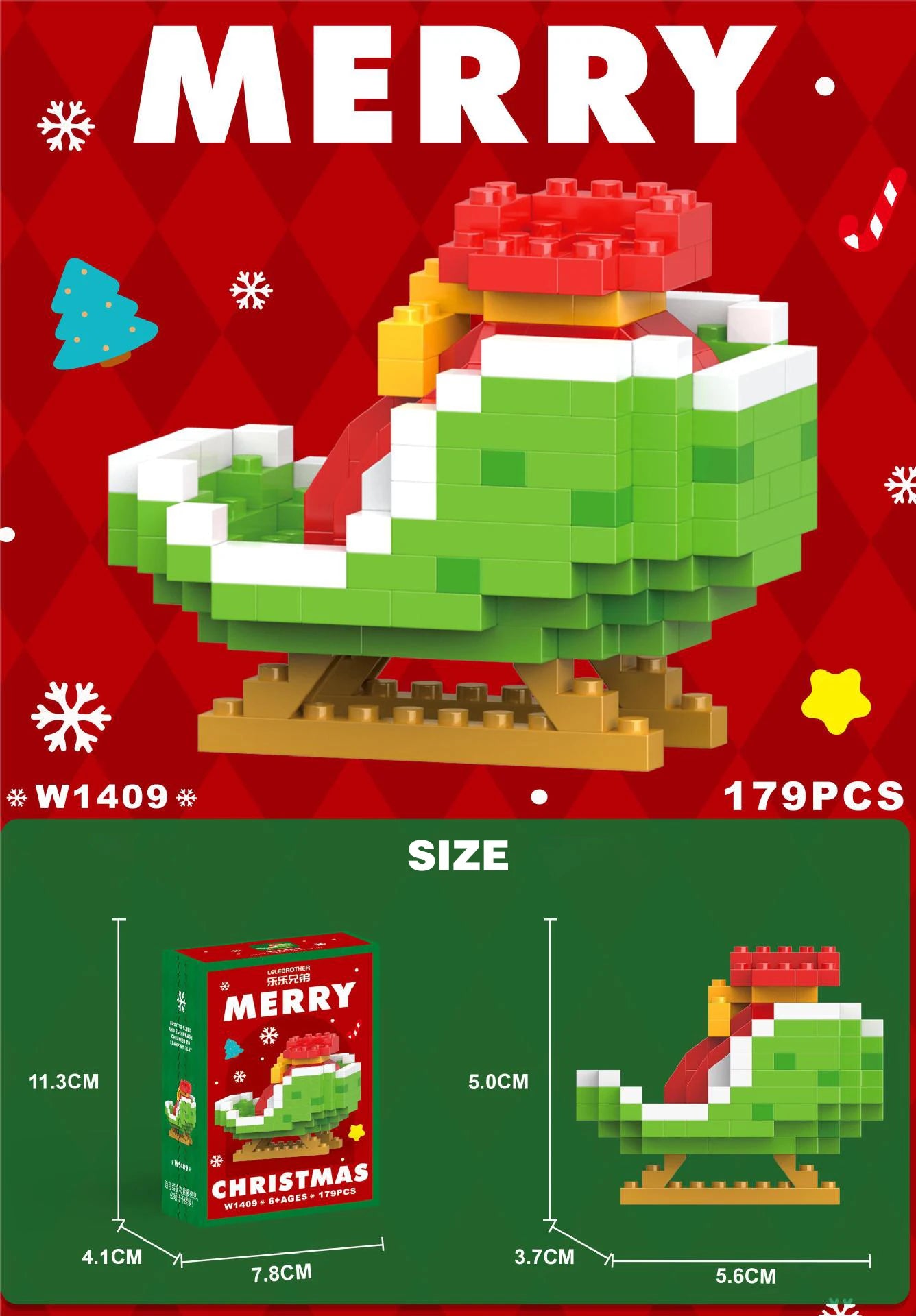 Blocs Construction Noël - Père Noël, Renne, Puzzle Briques - Décoration Table Fête