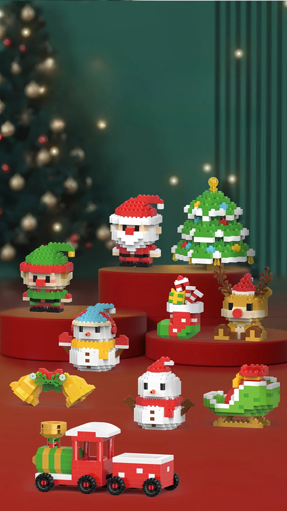 Mini Blocs Construction Noël - Père Noël, Sapin, Renne, Bonhomme de Neige - Cadeau Parfait