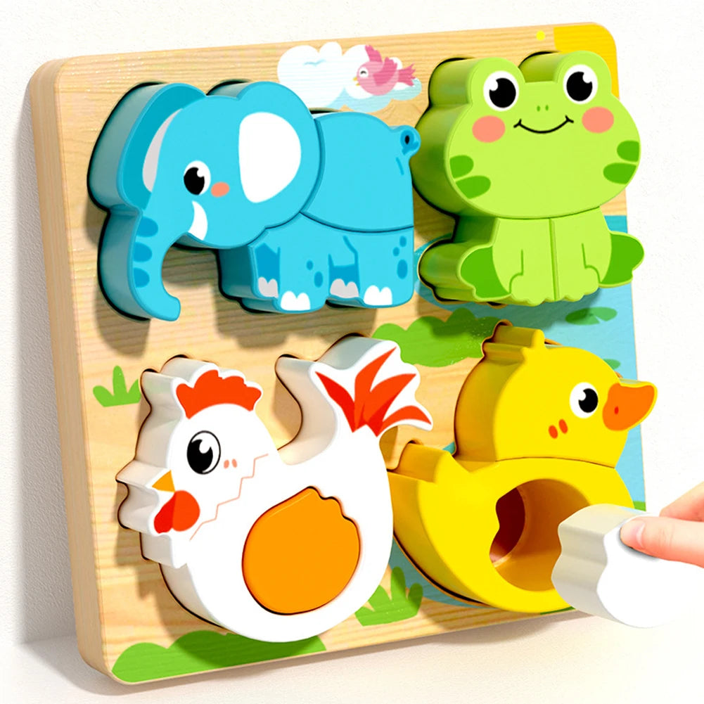 Puzzle 3D en Bois 4 en 1 - Animaux Cartoon Éducatif Enfants