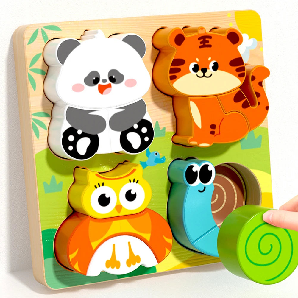 Puzzle 3D en Bois 4 en 1 - Animaux Cartoon Éducatif Enfants