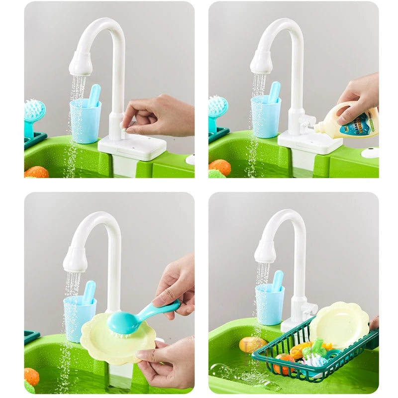 Évier de Cuisine Électrique pour Enfants avec Eau Courante et Jeu de Pêche