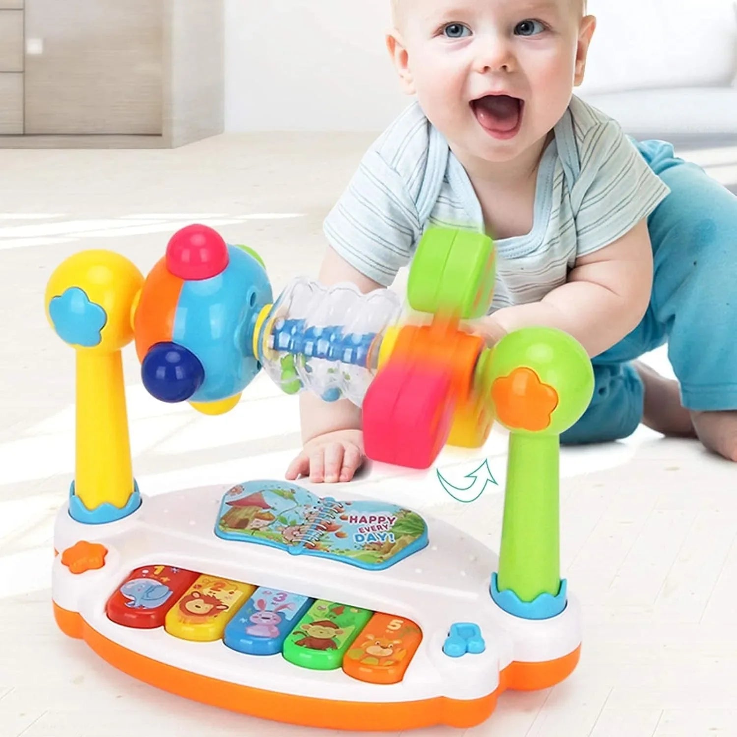 Piano Musical pour Bébé avec Lumière et Son - Jouet Éducatif Rotatif