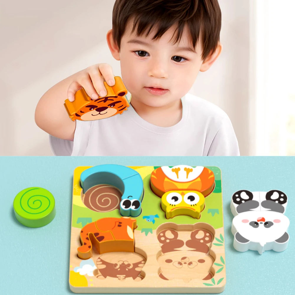 Puzzle 3D en Bois 4 en 1 - Animaux Cartoon Éducatif Enfants