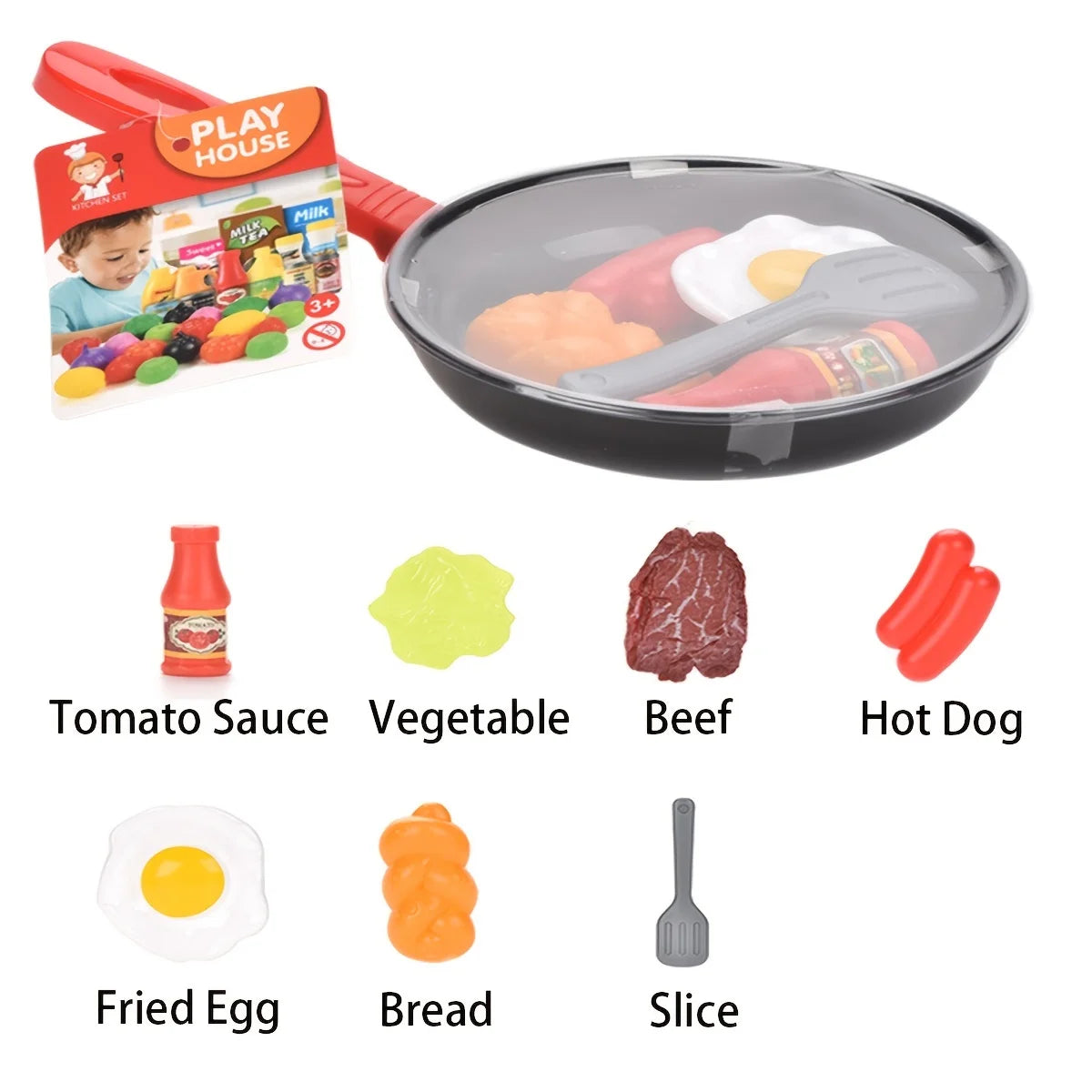Ensemble 8 Pièces Cuisine pour Enfants - Ustensiles et Aliments Jouets